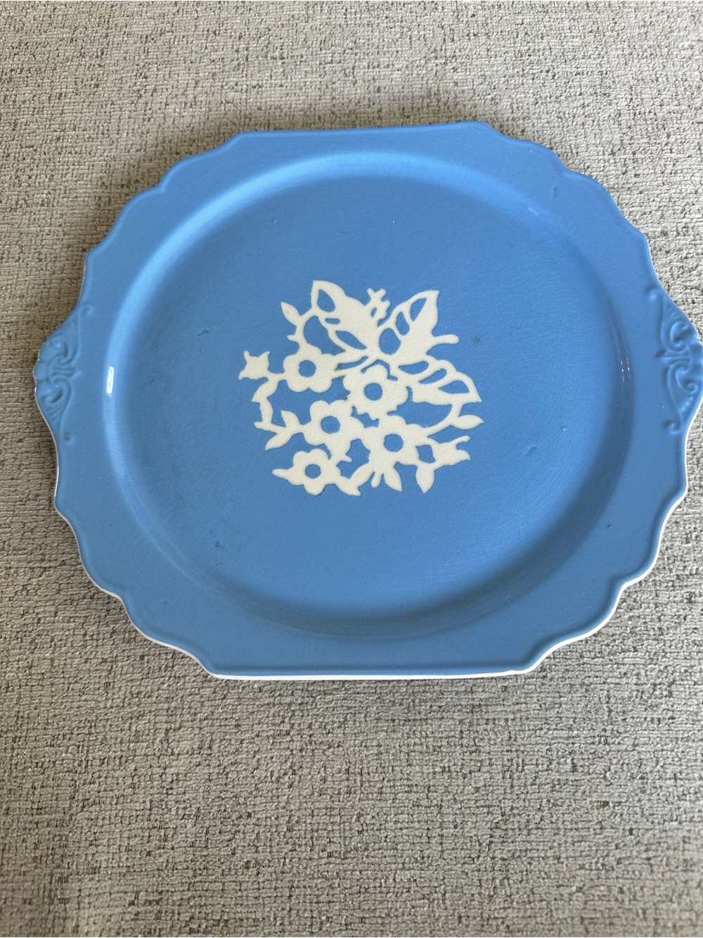 Vintage 1940s Cameoware by Harker Pottery Cake Blue Platter